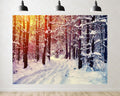 Trykid 20x10ft Snowy Pine Forest Backdrop Sunset Winter Woodland Scenery Photography Background Nature Retreat Party Decoration Tapestry Photo Booth Prop Fabric