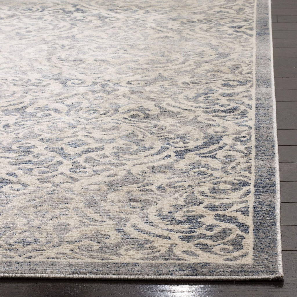 SAFAVIEH Brentwood Collection Area Rug - 9' x 12', Light Grey & Blue, Damask Design, Non-Shedding & Easy Care, Ideal for High Traffic Areas in Living Room, Bedroom (BNT810G)
