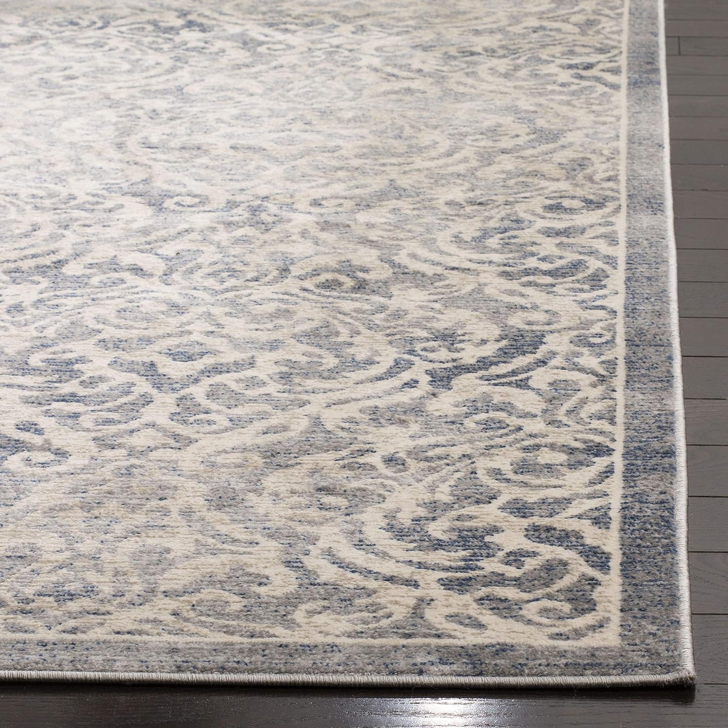 SAFAVIEH Brentwood Collection Area Rug - 9' x 12', Light Grey & Blue, Damask Design, Non-Shedding & Easy Care, Ideal for High Traffic Areas in Living Room, Bedroom (BNT810G)
