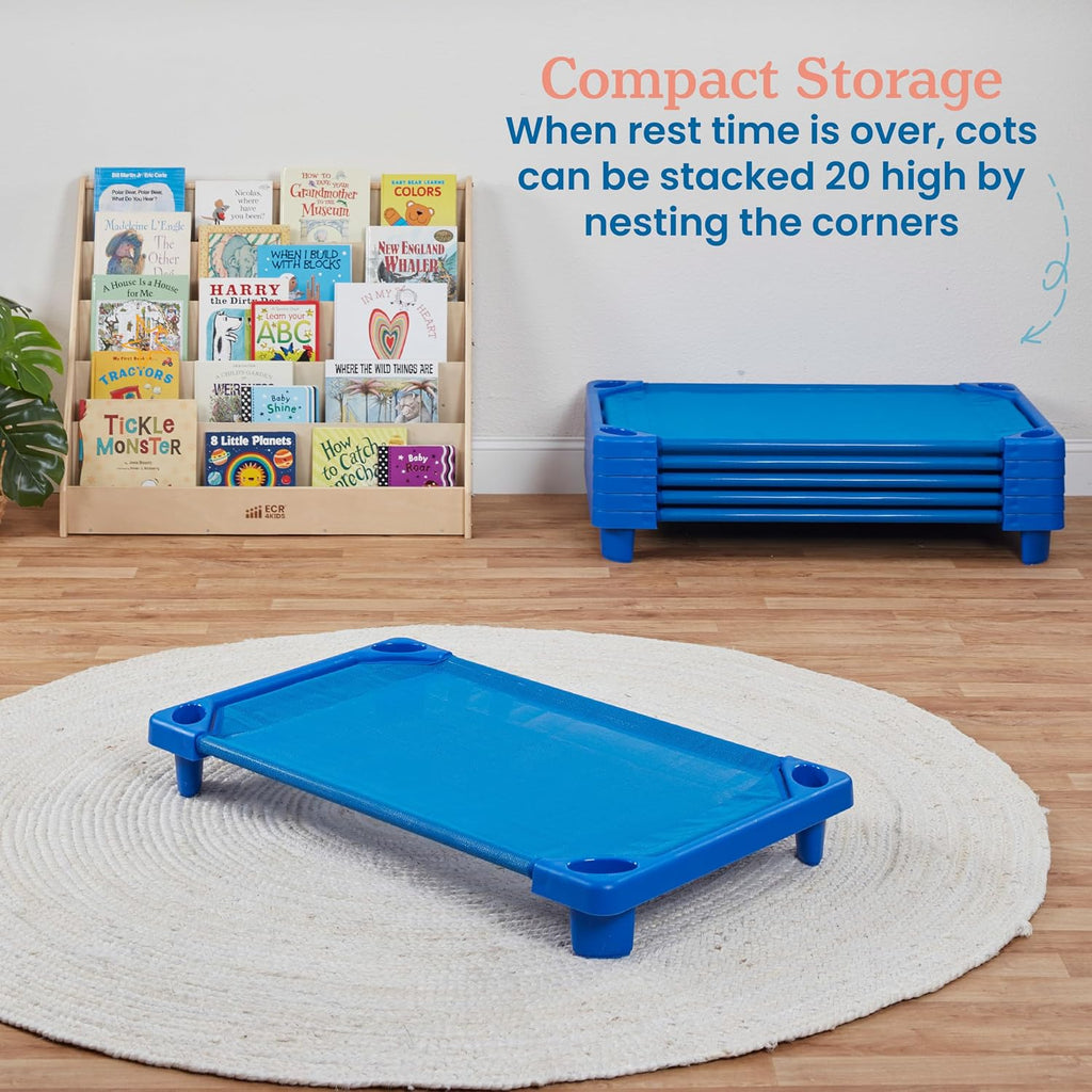 ECR4Kids Streamline Cot, Ready-to-Assemble, Toddler Size, Classroom Furniture, Blue, 6-Pack