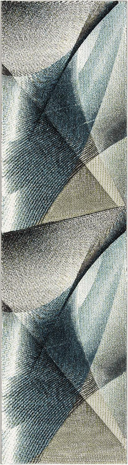 SAFAVIEH Hollywood Collection Runner Rug - 2'3' x 16', Grey & Teal, Mid-Century Modern Design, Non-Shedding & Easy Care, Ideal for High Traffic Areas in Living Room, Bedroom (HLW715D)