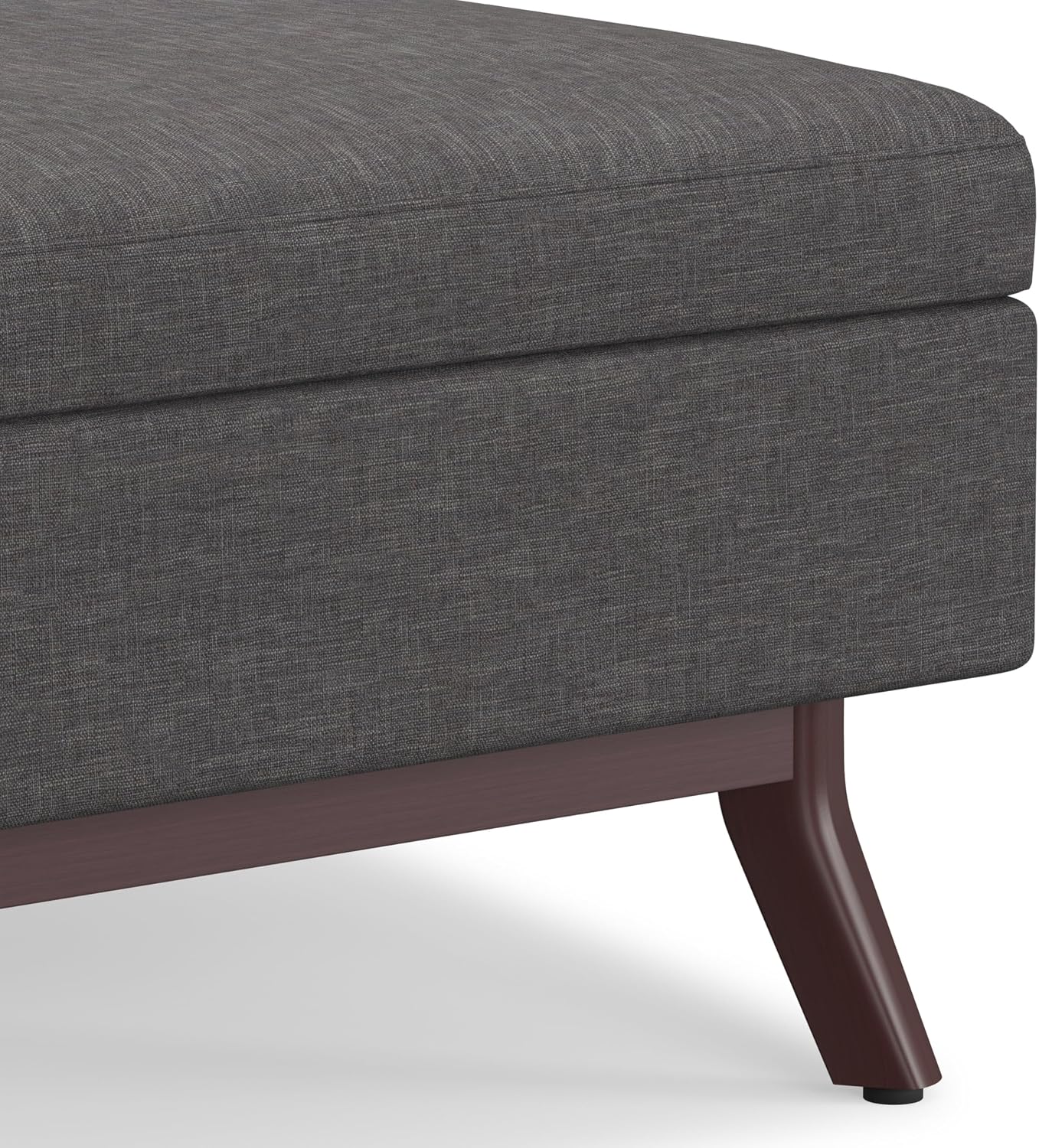 SIMPLIHOME Owen Coffee Table Storage Ottoman - 34' Wide x 19' High Upholstered Linen Look Fabric Rectangular Lift-Top Ottoman in Slate Grey, Mid-Century Modern Bench for Living Room with Tapered Legs