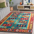 SAFAVIEH Aspen Collection Area Rug - 5' x 8', Blue & Red, Handmade Boho Tribal Wool, Ideal for High Traffic Areas in Living Room, Bedroom (APN503A)