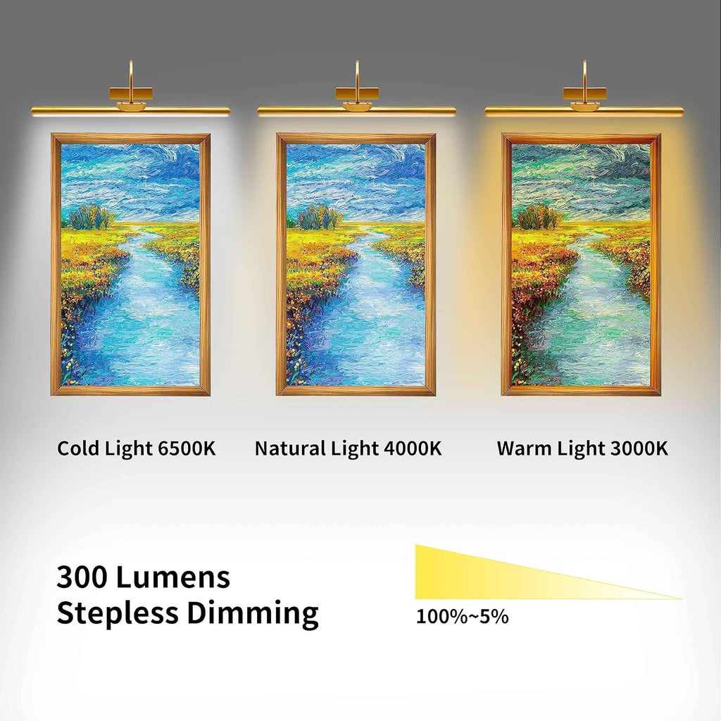 23' Wireless Picture Lights, Rechargeable Battery Art Display Light with Remote Control, Dimmable/Timer Off Dartboard Light, 3 Lighting Modes Full Metal Painting Display Lights (Gold-2Pack)
