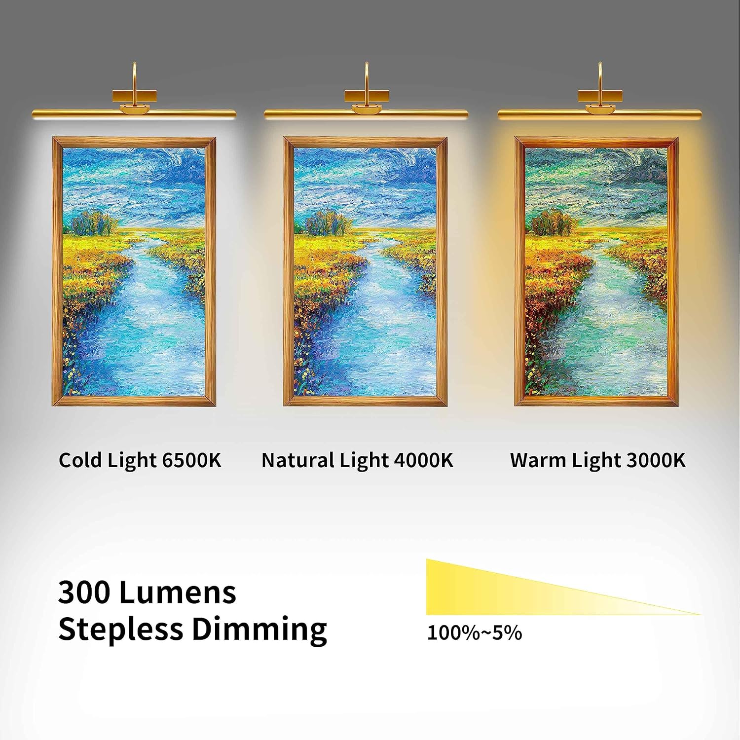 23' Wireless Picture Lights, Rechargeable Battery Art Display Light with Remote Control, Dimmable/Timer Off Dartboard Light, 3 Lighting Modes Full Metal Painting Display Lights (Gold-2Pack)