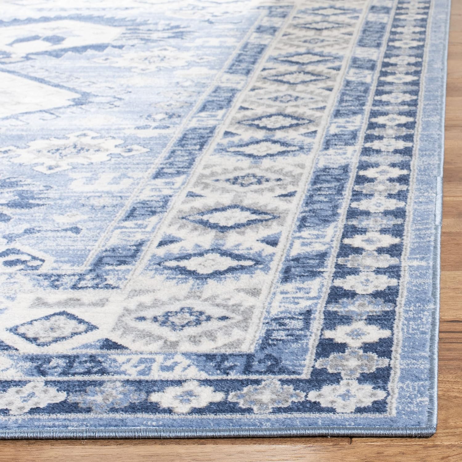 SAFAVIEH Kazak Collection Runner Rug - 2' x 8', Blue & Creme, Traditional Design, Non-Shedding & Easy Care, Ideal for High Traffic Areas in Living Room, Bedroom (KZK119D)