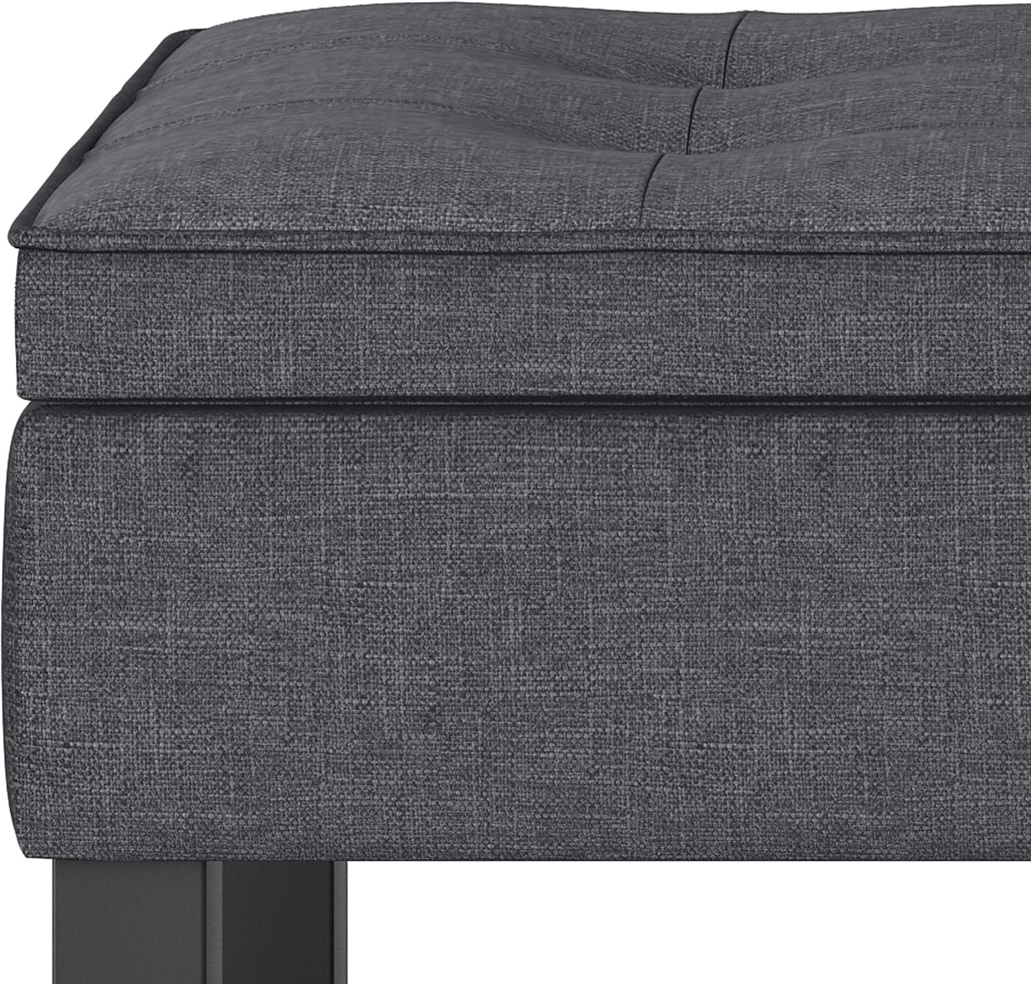 SIMPLIHOME Cosmopolitan Storage Ottoman Bench - 44 inch Wide Upholstered Linen Look Fabric Rectangle Storage Ottoman in Slate Grey, Transitional Bench for Bedroom with Tufted Lift-Top and Open Shelf