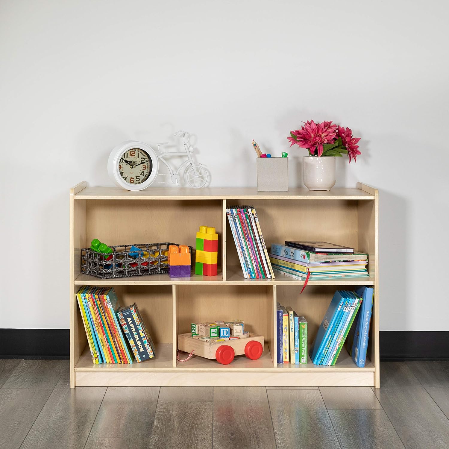 Flash Furniture Hercules Series Wooden 5-Section Classroom Storage Cabinet, School Classroom Storage Cabinet with 5 Cubbies, 24'H x 36'L, Natural