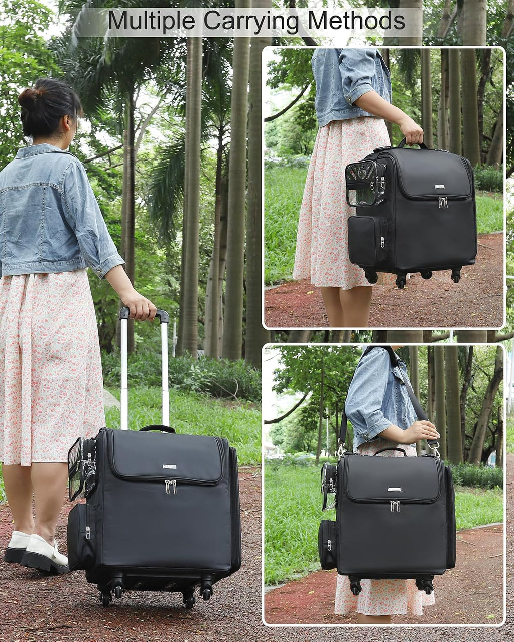 Relavel Rolling Makeup Train Case, Hairstylist Traveling Bag with 4 Wheels, Heat Insulation Full Layer, Adjustable Dividers, Hair Tools and Cosmetics Storage Organizer Trolley Suitcase Makeup Cart