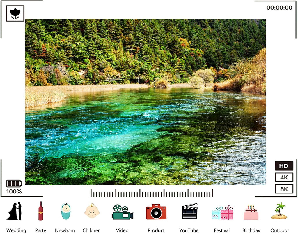 Trykid 20x10ft Turquoise River Backdrop Dense Evergreen Forests Autumn Foliage Clear Water Photography Background Nature Hiking Festival Wedding Party Decoration Photo Booth Prop Fabric