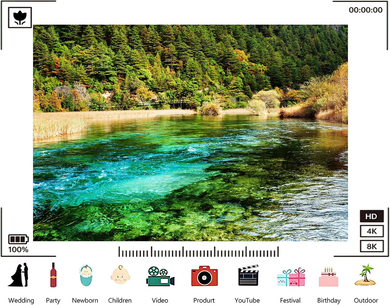 Trykid 20x10ft Turquoise River Backdrop Dense Evergreen Forests Autumn Foliage Clear Water Photography Background Nature Hiking Festival Wedding Party Decoration Photo Booth Prop Fabric