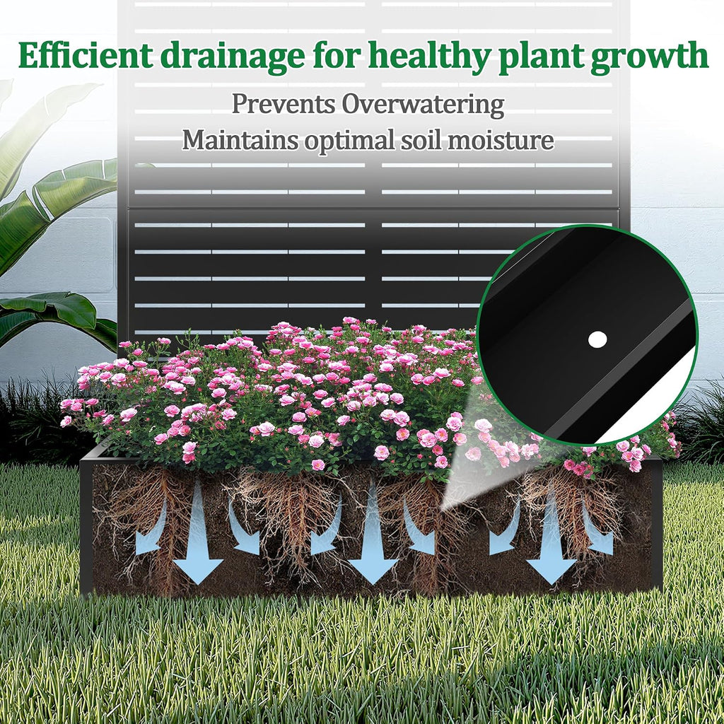 TUYOHW Metal Raised Garden Bed with Trellis, 2 in 1 Trellis with Planter Box & Privacy Screen for Climbing Plants, Vine, Outdoor Standing Flower Beds with Drainage Holes, 47' L x 17' W x 71' H, Black