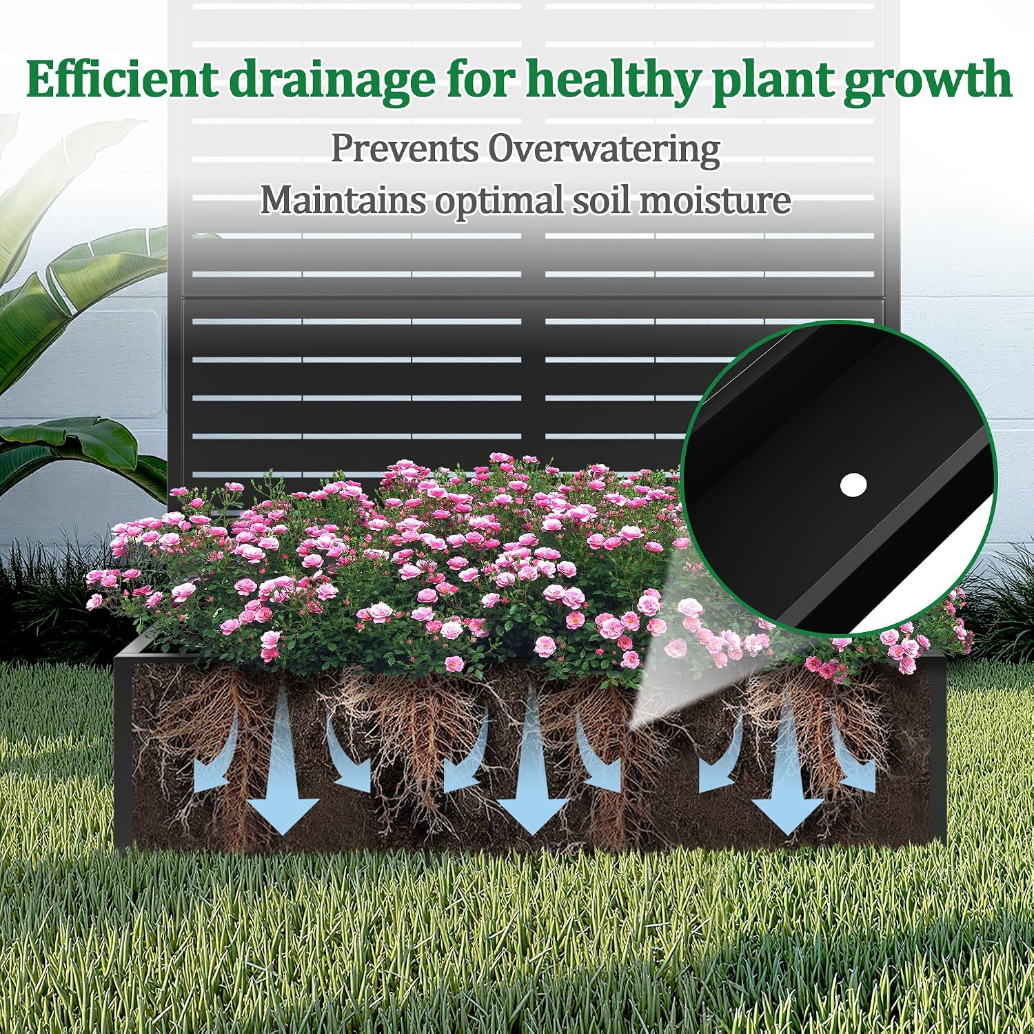 TUYOHW Metal Raised Garden Bed with Trellis, 2 in 1 Trellis with Planter Box & Privacy Screen for Climbing Plants, Vine, Outdoor Standing Flower Beds with Drainage Holes, 47' L x 17' W x 71' H, Black