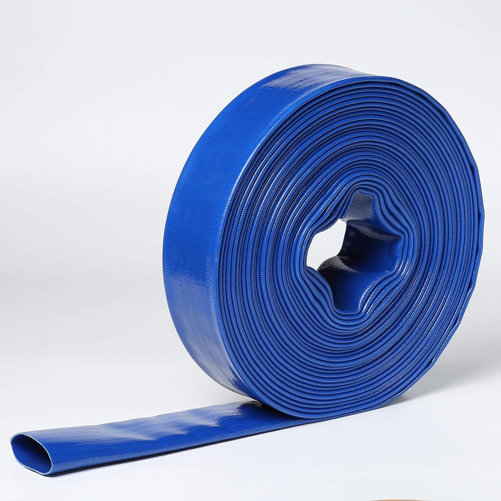 4' In Dia x 50 ft Heavy Duty Flat Lay Sump Pump Discharge and Backwash PVC Hose 4 Bar & Camlocks and Clamps