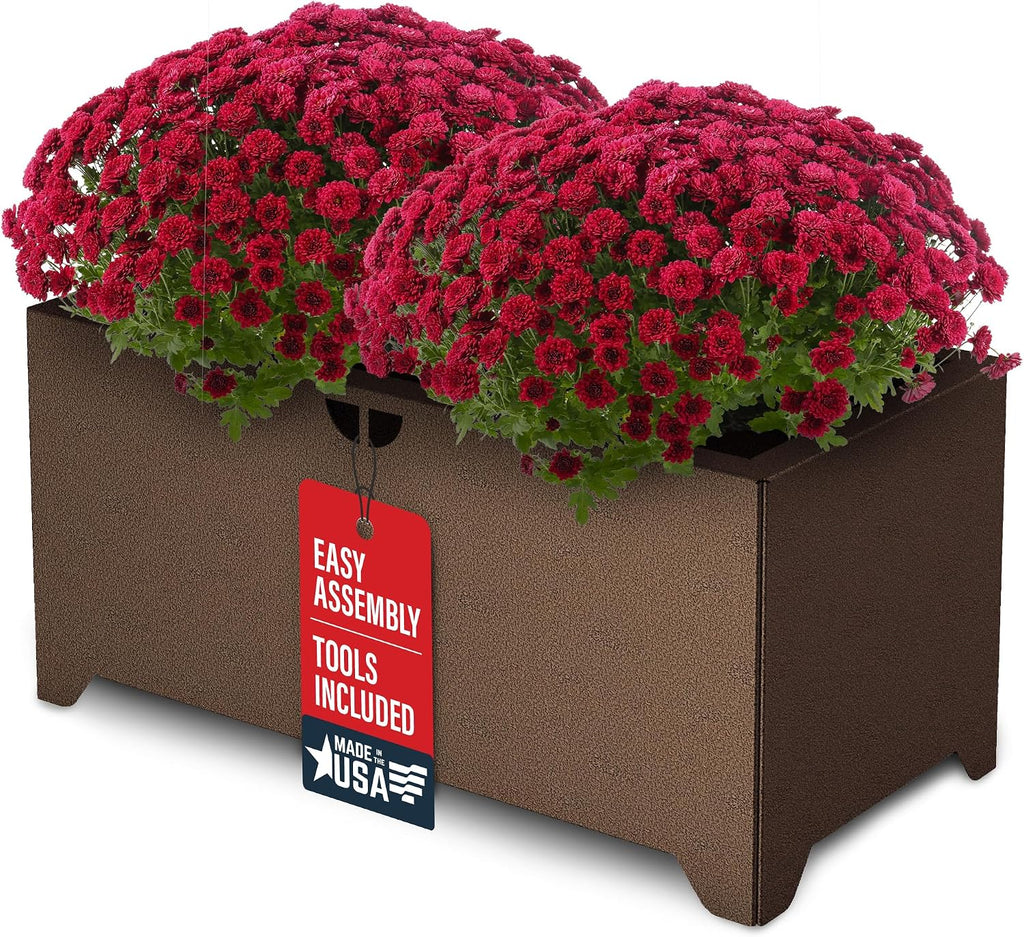 Tarter Rectangle Modern Planter for Outdoor Plants with Tools Included - 16.5 in. H x 32.50 in. L x 16.25' D - Large Raised Garden Bed Planter Box with Galvanized Steel - Lawn & Gardening Essentials