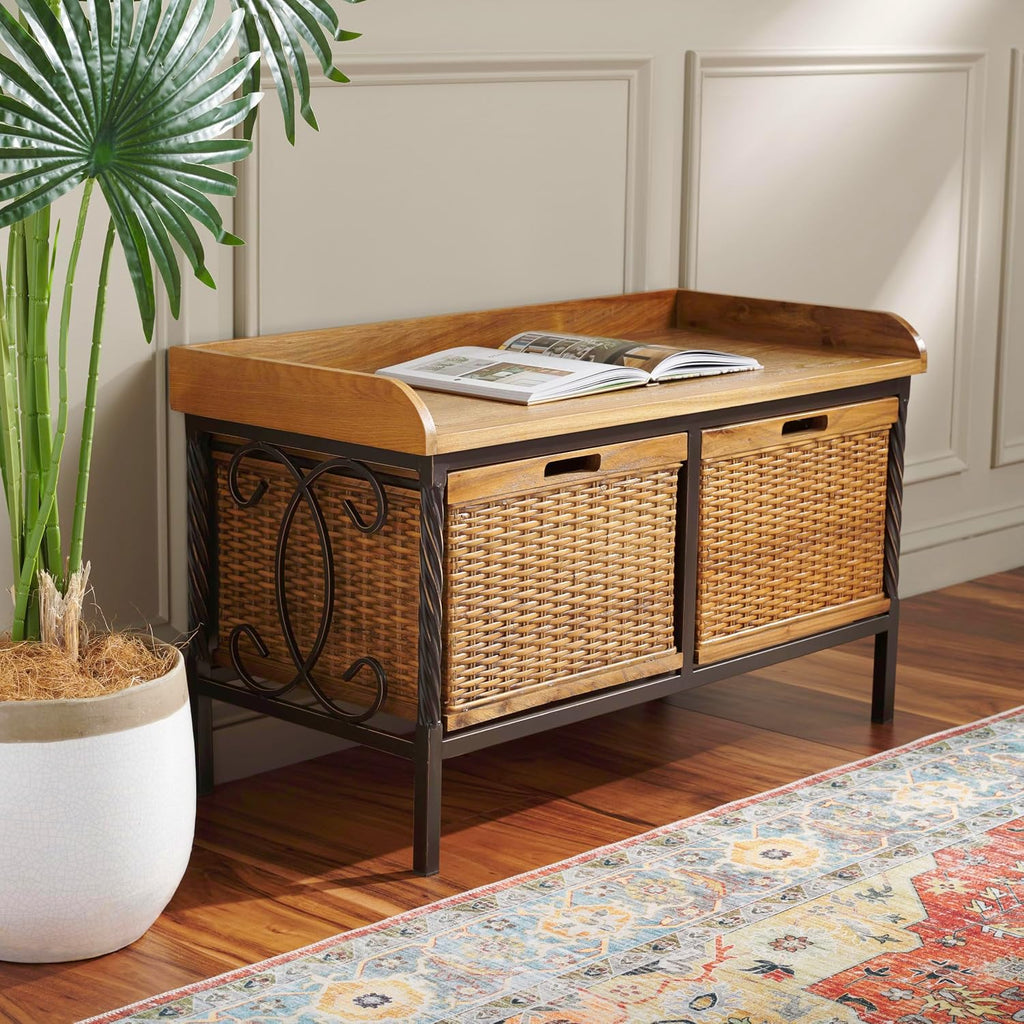 Safavieh American Homes Collection Noah Antiqued Pewter and Oak Storage Bench