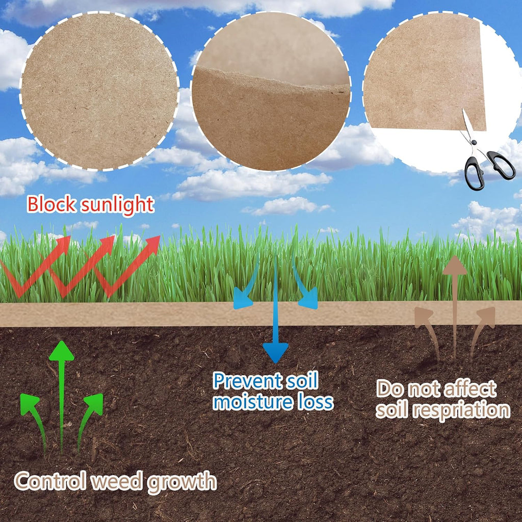 Biodegradable Weed Barrier, Heavy Duty Garden Paper Weed Biodegradable Landscape Fabric Paper Weed Barrier Paper Mulch Rolls for Weeds, Paper Mulch Rolls Garden Paper for Outdoor Garden Lawn (4x300ft)