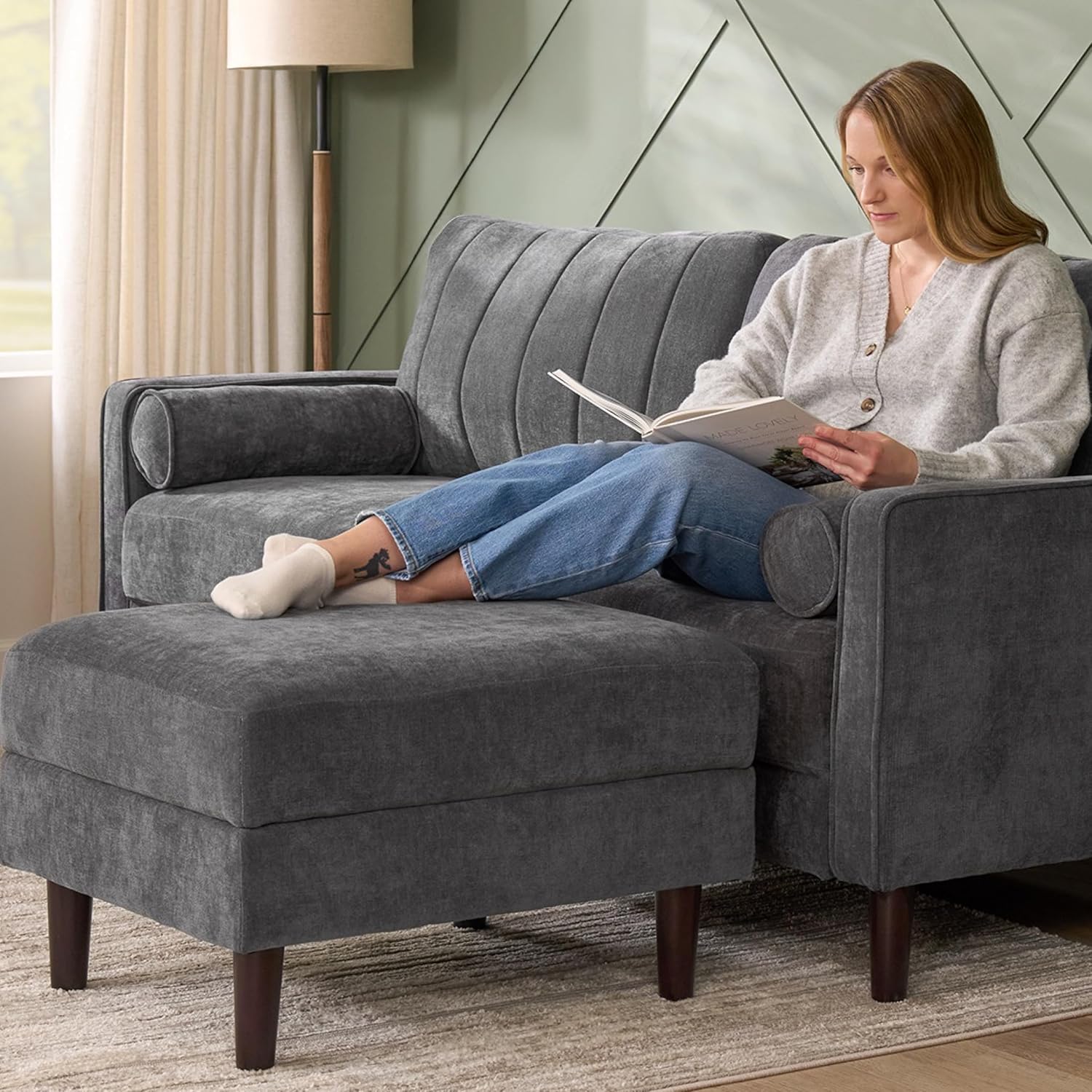 Bush Home 77-inch Sofa, Living Room Furniture, Max Collection, Iron Gray Chenille Fabric
