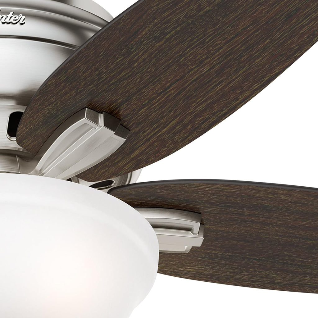 Hunter Fan 42' Hugger Ceiling Fan in Brushed Nickel with Cased White Glass Light Kit, 5 Blade (Renewed)