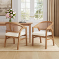 Christopher Knight Home Faritel Modern Wooden Dining Chairs Set of 2, Fabric Upholstered Kitchen Side Armchairs, Living Room Comfy Reading Chair with Curved Rattan Back, Natural Oak+Beige