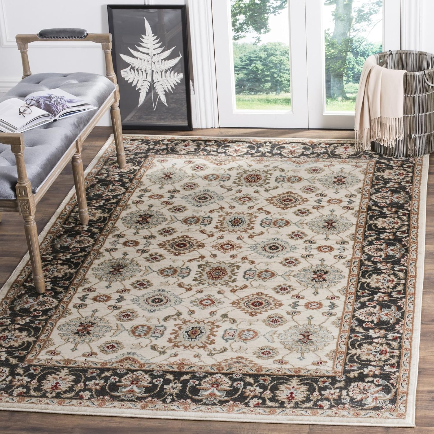 SAFAVIEH Lyndhurst Collection Area Rug - 8' x 10', Grey & Cream, Traditional Oriental Design, Non-Shedding & Easy Care, Ideal for High Traffic Areas in Living Room, Bedroom (LNH332G)