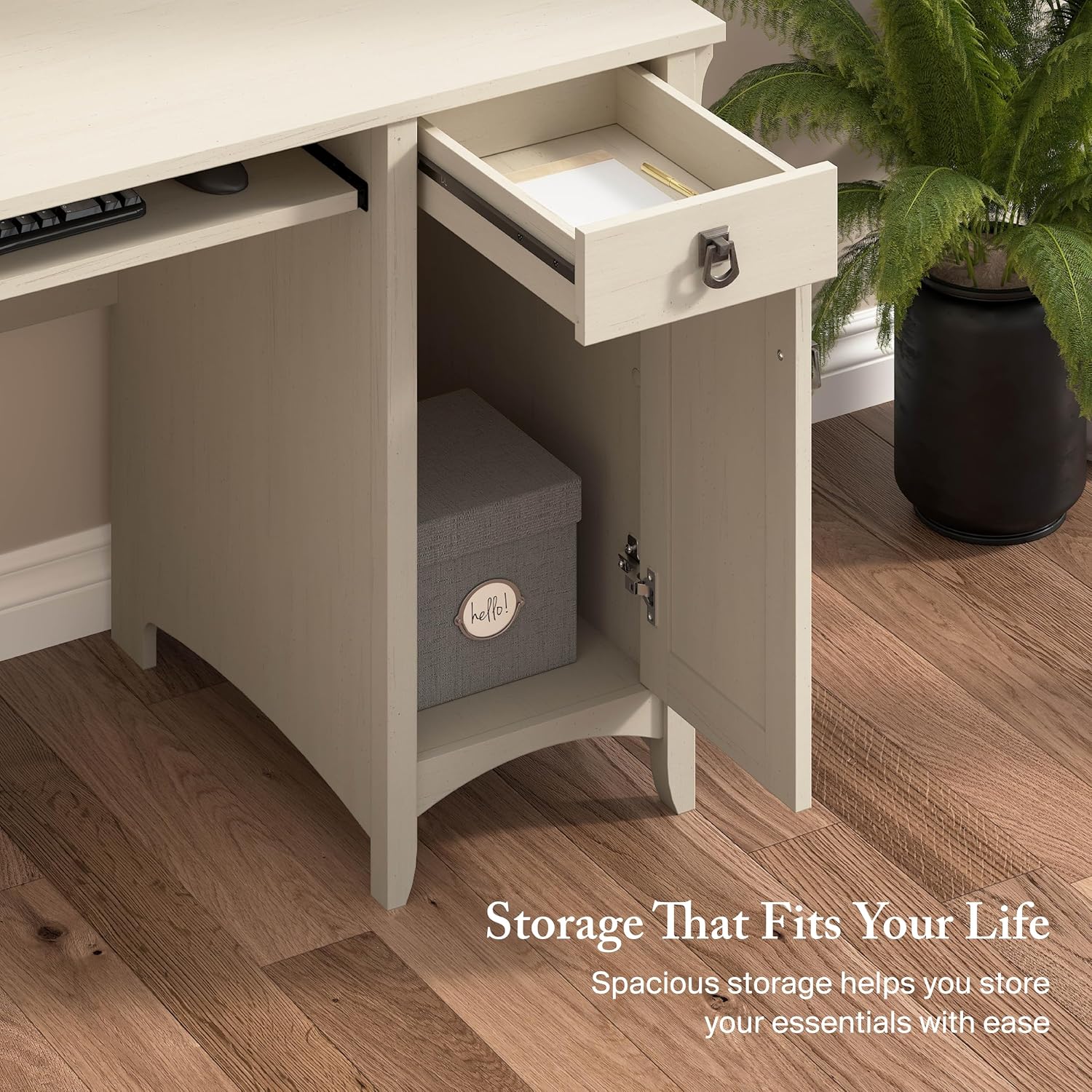 Bush Home Salinas Small Computer Desk with Hutch in Antique White