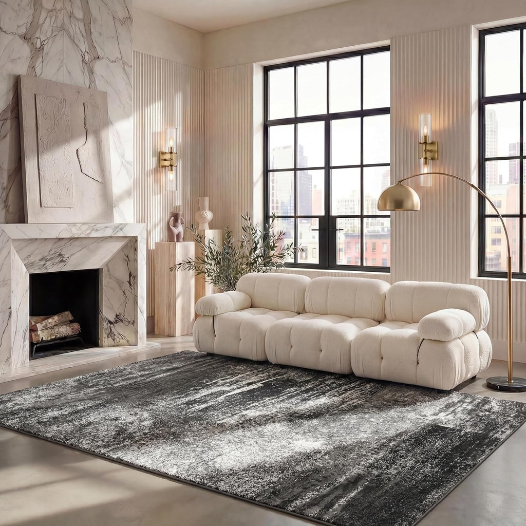 SAFAVIEH Adirondack Collection Area Rug - 9' x 12', Silver & Black, Modern Abstract Design, Non-Shedding & Easy Care, Ideal for High Traffic Areas in Living Room, Bedroom (ADR112A)