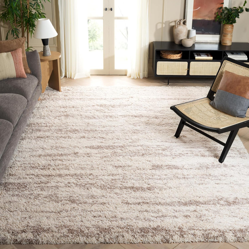 SAFAVIEH Hudson Shag Collection Area Rug - 11' x 15', Ivory/Beige, Geometric Design, Plush 1.9 Inch Thick Ideal for High Traffic Areas in Living Room, Bedroom, Dining (SGH206B)