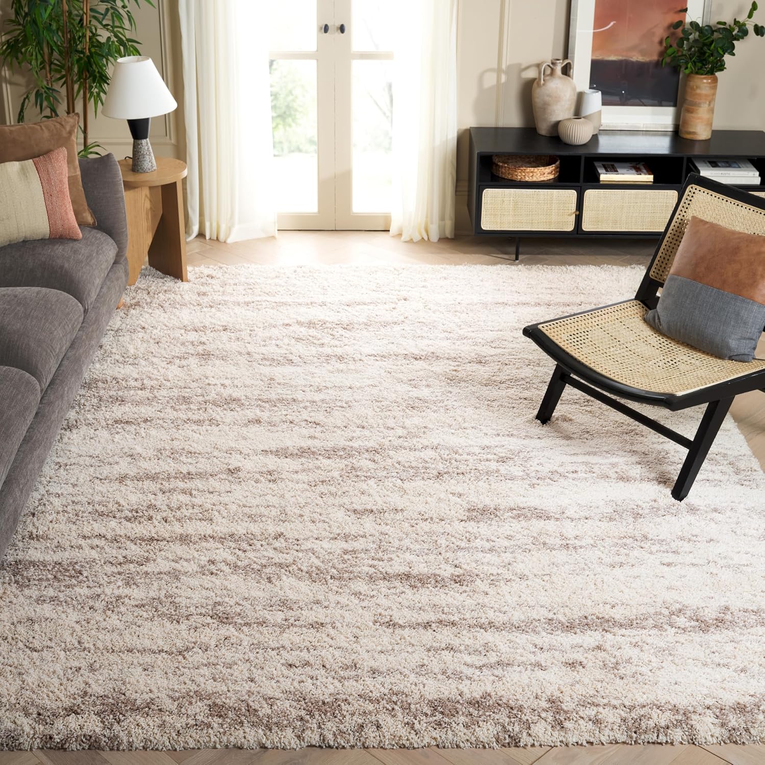 SAFAVIEH Hudson Shag Collection Area Rug - 11' x 15', Ivory/Beige, Geometric Design, Plush 1.9 Inch Thick Ideal for High Traffic Areas in Living Room, Bedroom, Dining (SGH206B)