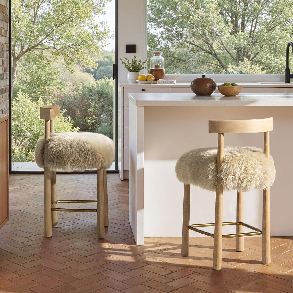 Jennifer Taylor Home Arden 27.5 Genuine Fur Counter Height Bar Stool, Natural Blonde Genuine Fur