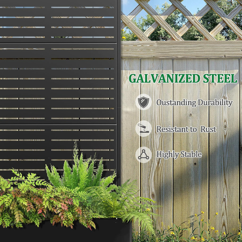 TUYOHW Metal Raised Garden Bed with Trellis, 2 in 1 Trellis with Planter Box & Privacy Screen for Climbing Plants, Vine, Outdoor Standing Flower Beds with Drainage Holes, 47' L x 17' W x 71' H, Black