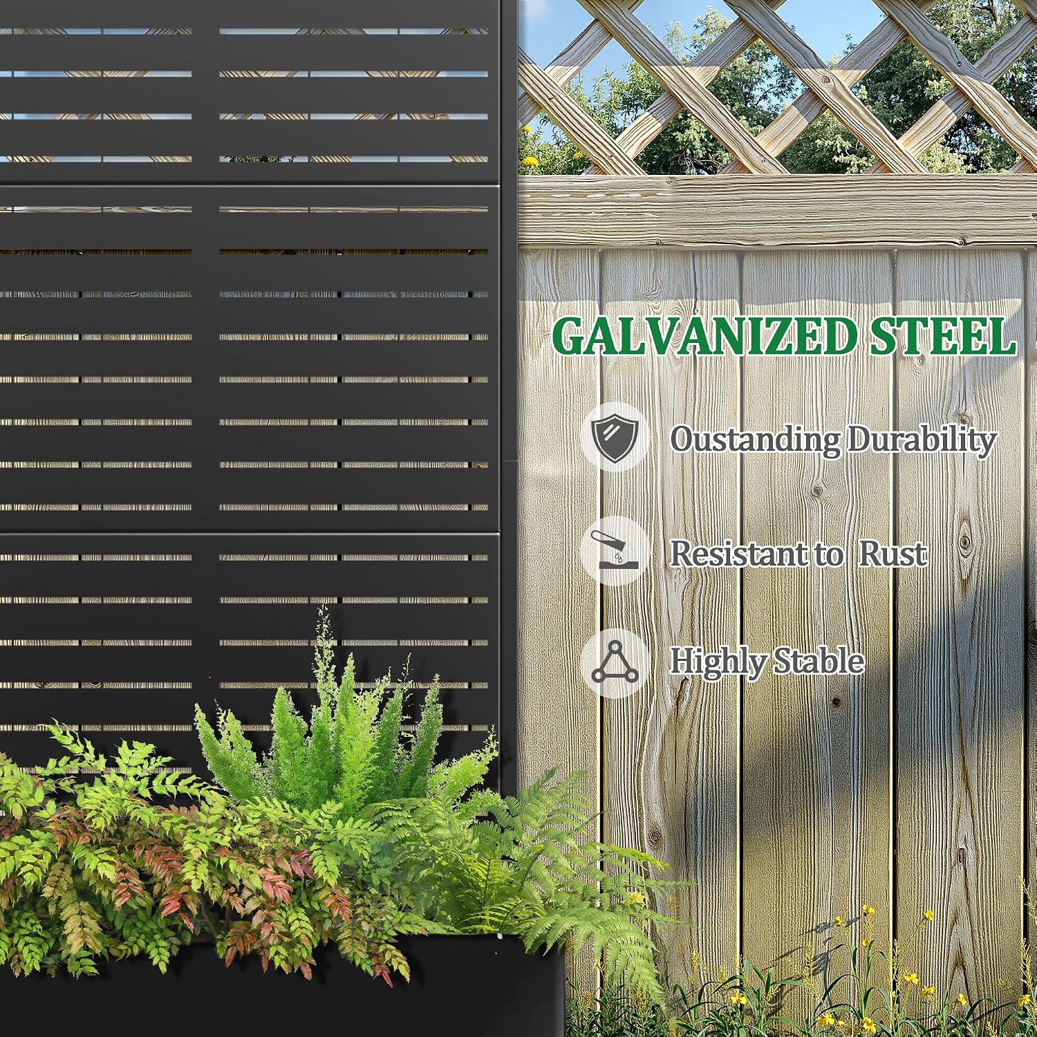 TUYOHW Metal Raised Garden Bed with Trellis, 2 in 1 Trellis with Planter Box & Privacy Screen for Climbing Plants, Vine, Outdoor Standing Flower Beds with Drainage Holes, 47' L x 17' W x 71' H, Black