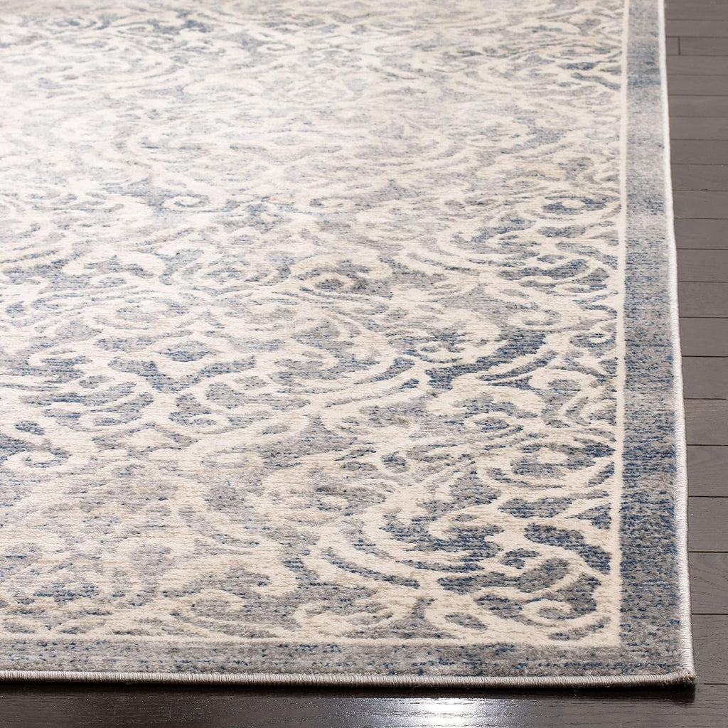 SAFAVIEH Brentwood Collection Area Rug - 9' x 12', Light Grey & Blue, Damask Design, Non-Shedding & Easy Care, Ideal for High Traffic Areas in Living Room, Bedroom (BNT810G)