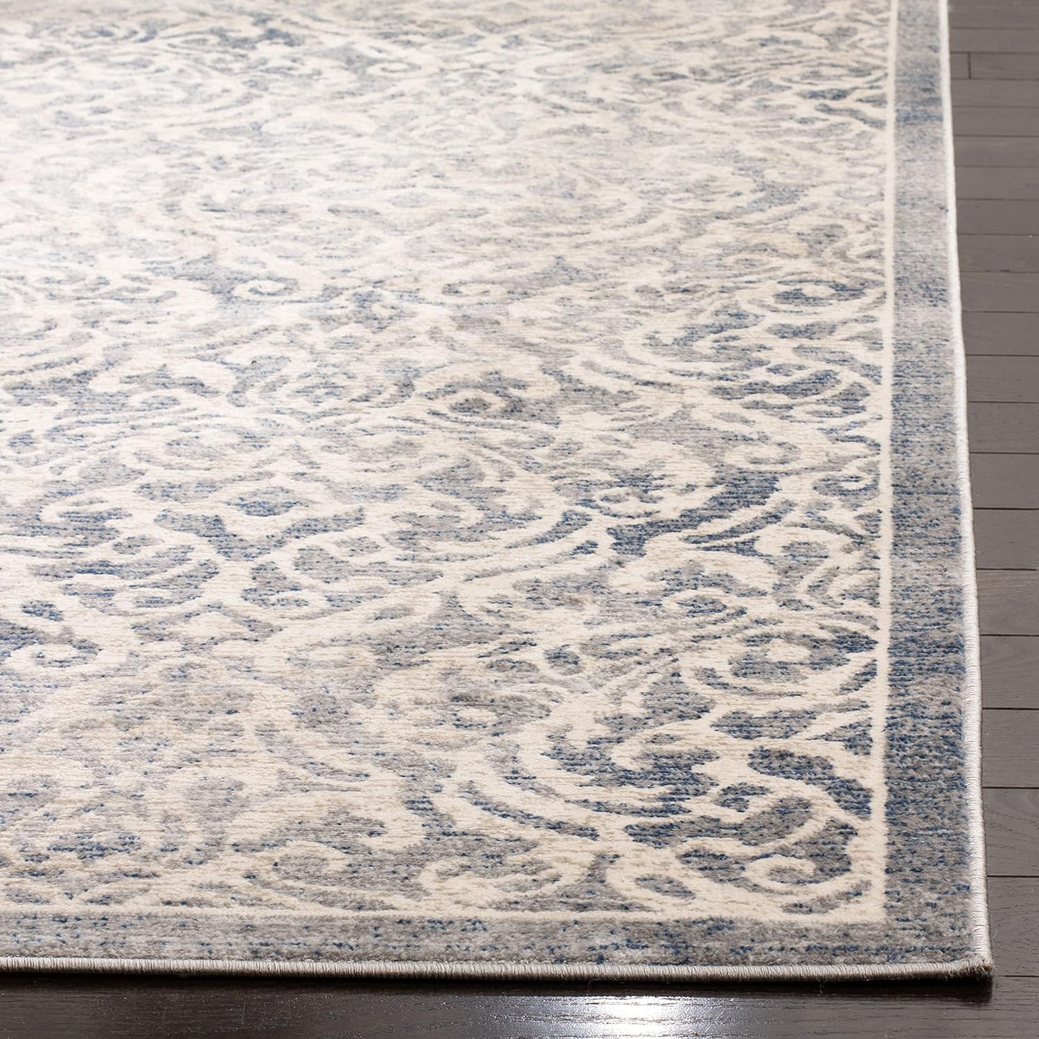 SAFAVIEH Brentwood Collection Area Rug - 9' x 12', Light Grey & Blue, Damask Design, Non-Shedding & Easy Care, Ideal for High Traffic Areas in Living Room, Bedroom (BNT810G)