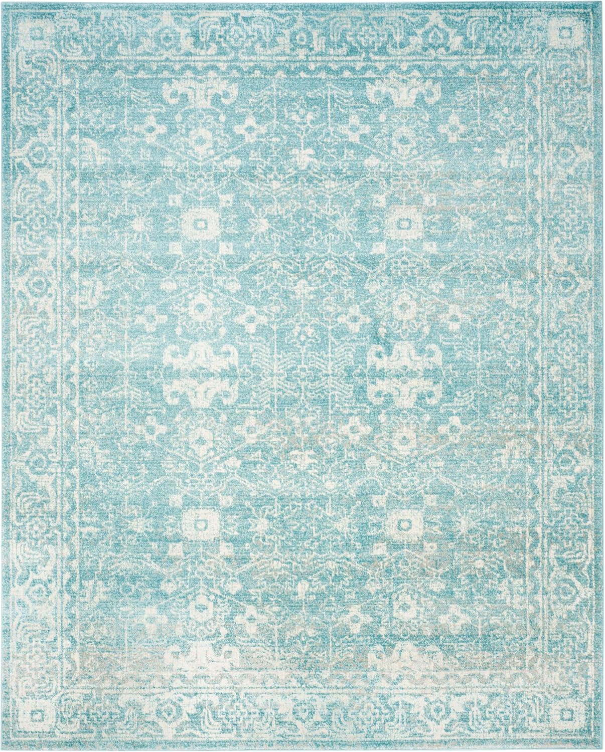 SAFAVIEH Evoke Collection Area Rug - 9' x 12', Light Blue & Ivory, Shabby Chic Distressed Design, Non-Shedding & Easy Care, Ideal for High Traffic Areas in Living Room, Bedroom (EVK270D)
