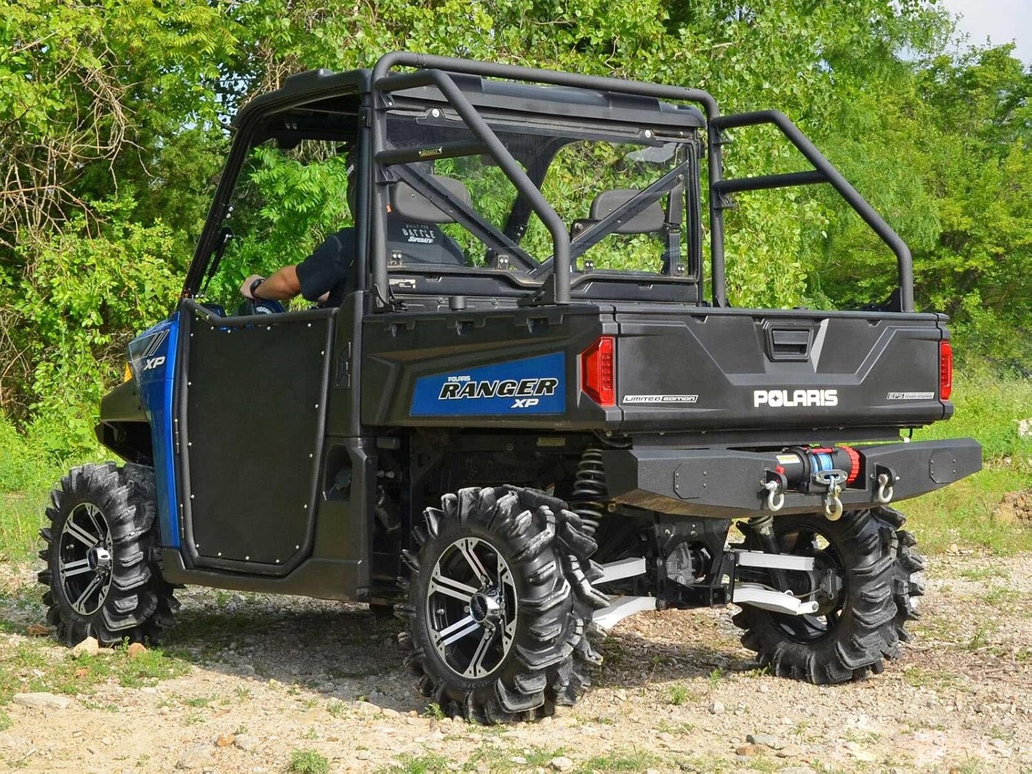 SuperATV Heavy Duty Rear Sport Accessory Bar For Polaris Ranger XP 570 / XP 900 / XP 1000/1000 / Diesel 1000 / Midsize 500/570 / EV/ETX Crew (See Fitment) | Wrinkle Black | Easy Installation