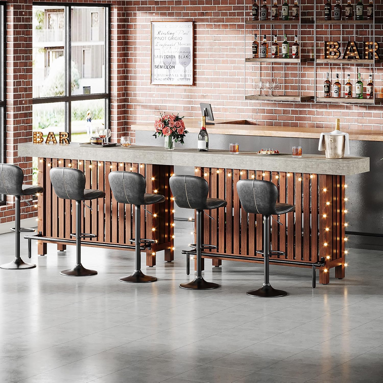 Tribesigns 63-Inch Large Home Bar Unit, 2-Tier Mini Bar Table, Height Pub Table with Footrest, Modern Coffee Bar Cabinet for Home Kitchen, Bistro, Dining Room, Living Room