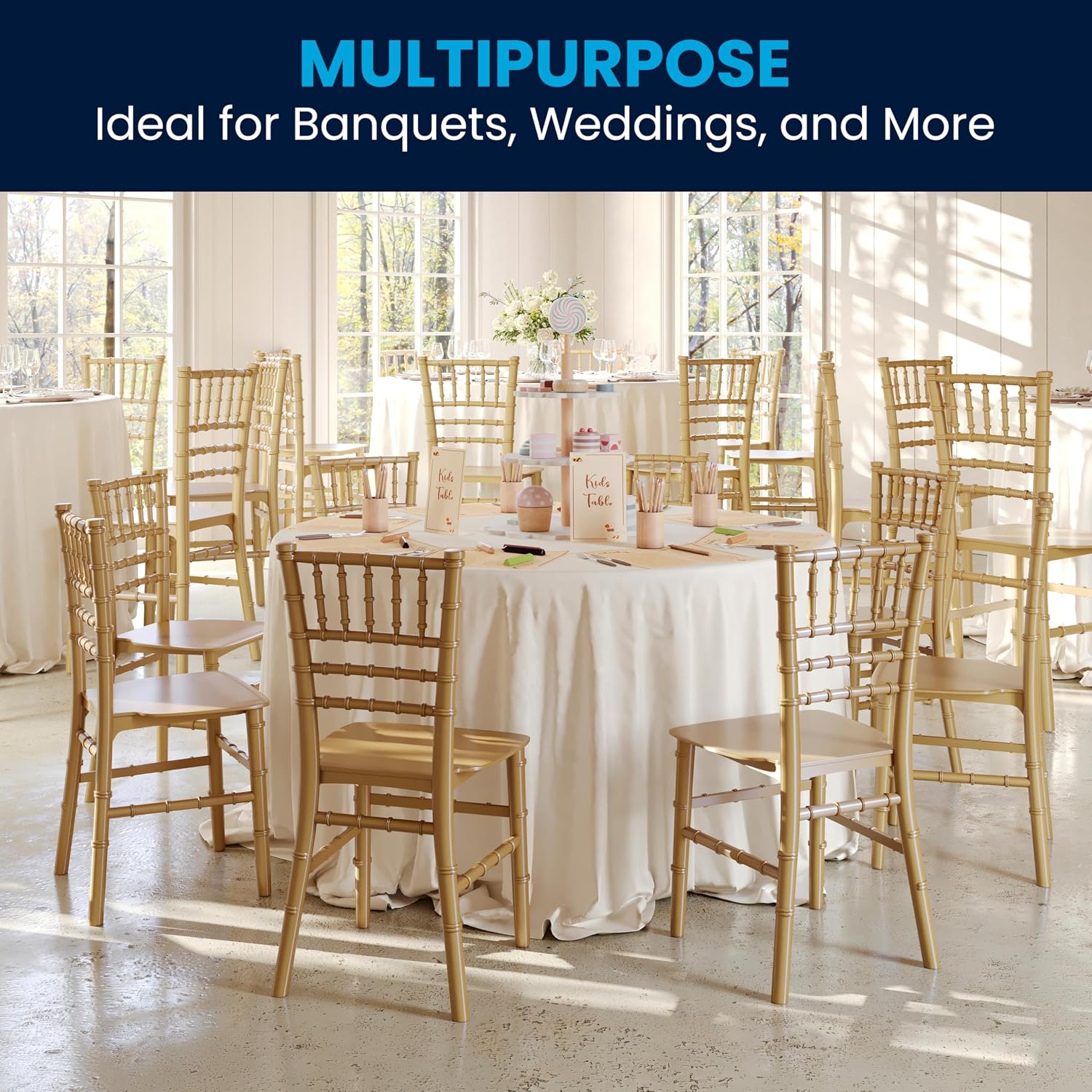 Flash Furniture Hercules 6 Pack Child's Gold Resin Party and Event Chiavari Chair for Commercial & Residential Use