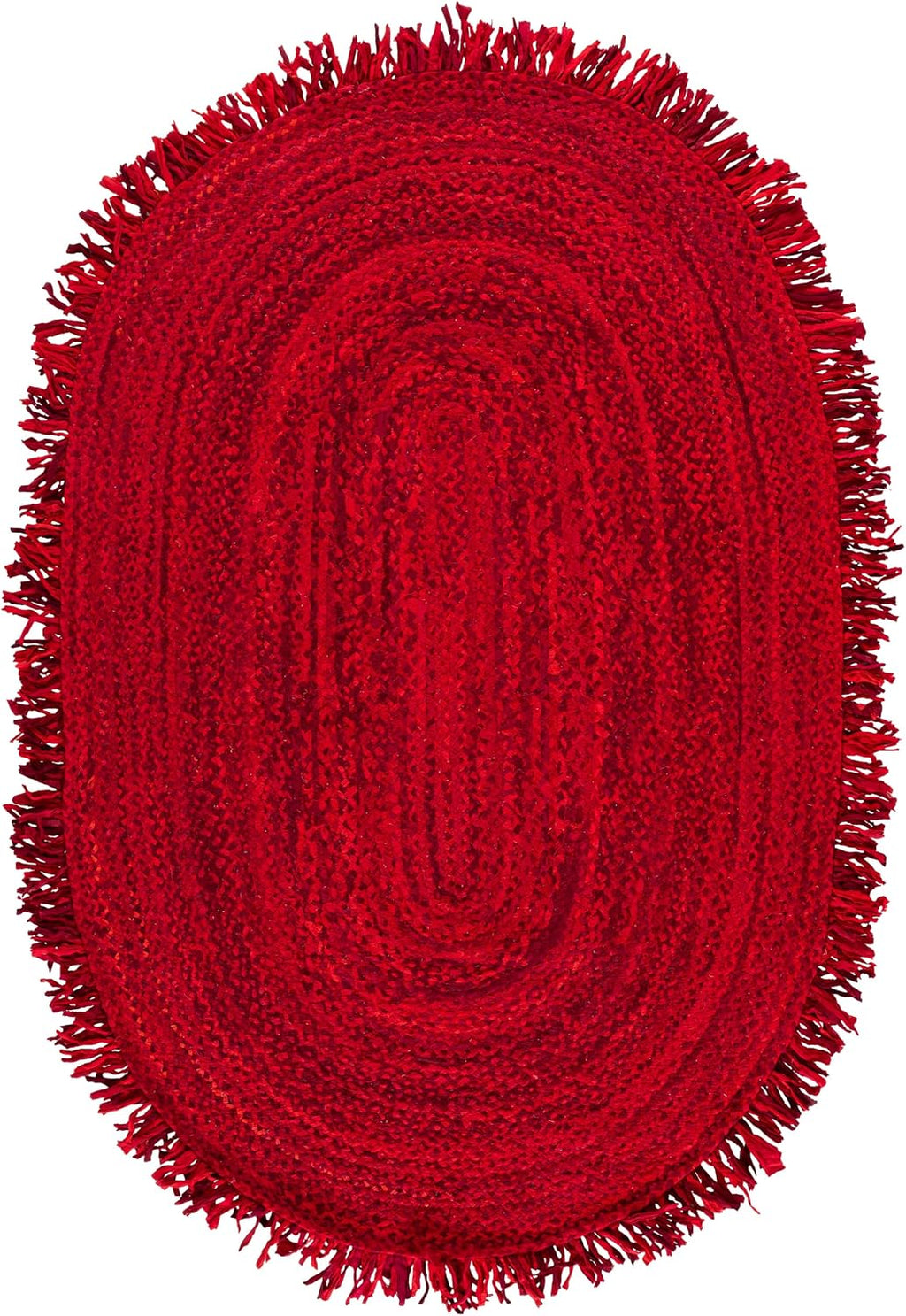 SAFAVIEH Braided Collection Oval Rug - 5' x 8' Oval, Red & Multicolored, Casual Design, Ideal for High Traffic Areas in Kitchen, Bedroom & Home Office (BRD451Q-5OV)