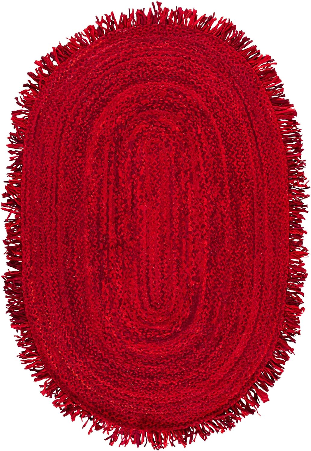 SAFAVIEH Braided Collection Oval Rug - 5' x 8' Oval, Red & Multicolored, Casual Design, Ideal for High Traffic Areas in Kitchen, Bedroom & Home Office (BRD451Q-5OV)