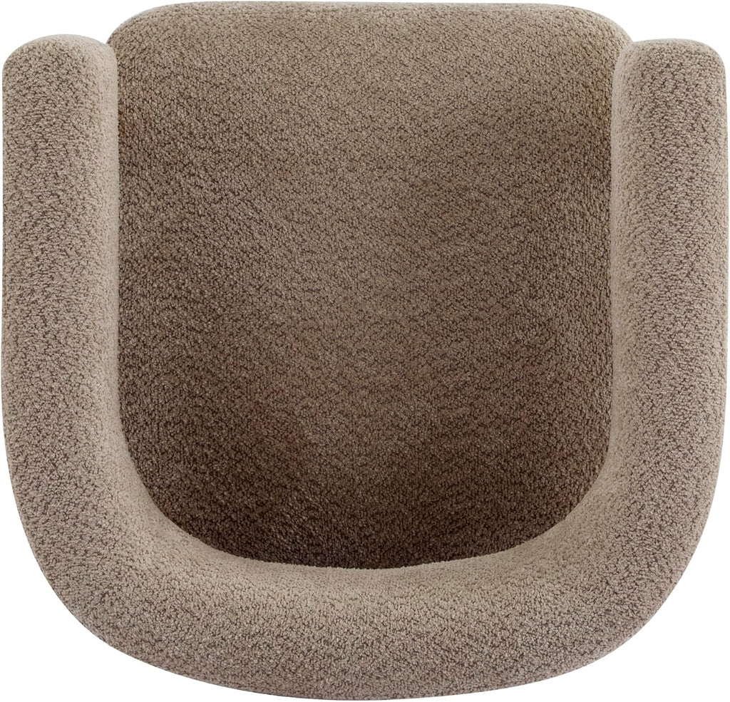 Christopher Knight Home Carly Low Profile Accent Chair, Round Backrest Side Chair, Living Room Armchair with Boucle Fabric Cushion,Comfy Reading Chair for Bedroom,Wooden Single Lounge Sofa,Light Camel