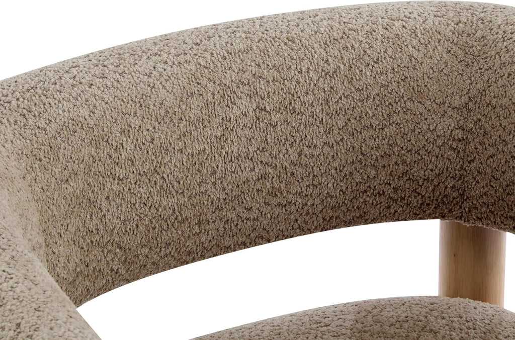 Christopher Knight Home Carly Low Profile Accent Chair, Round Backrest Side Chair, Living Room Armchair with Boucle Fabric Cushion,Comfy Reading Chair for Bedroom,Wooden Single Lounge Sofa,Light Camel