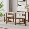 Christopher Knight Home Set of 2 Arley Modern Fabric Upholstered Dining Armchair, Sturdy Wooden Kitchen Side Chair with Ergonomic Backrest and Footrest, Soft Padded Barrel Accent Chair, Beige+Walnut