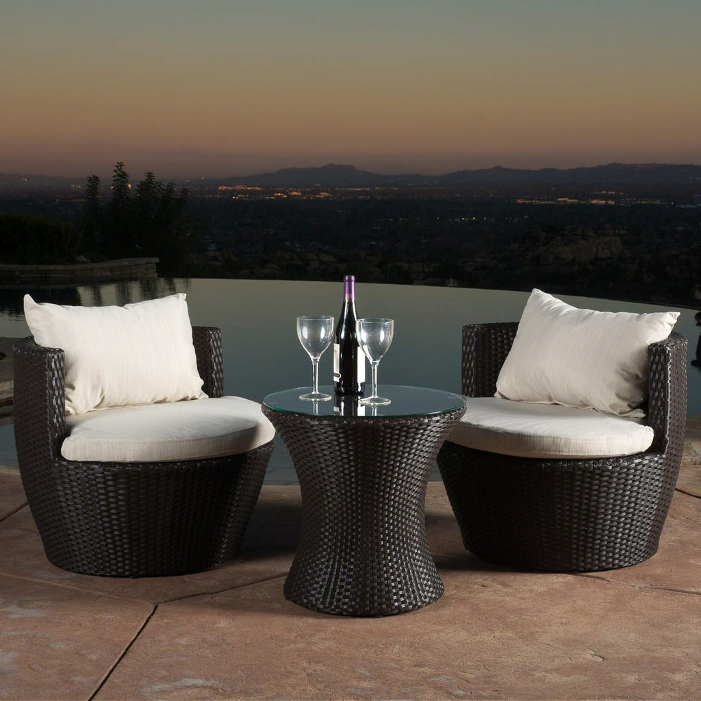 Christopher Knight Home Kono PE Wicker Chat Set, 3-Pcs Set, Brown