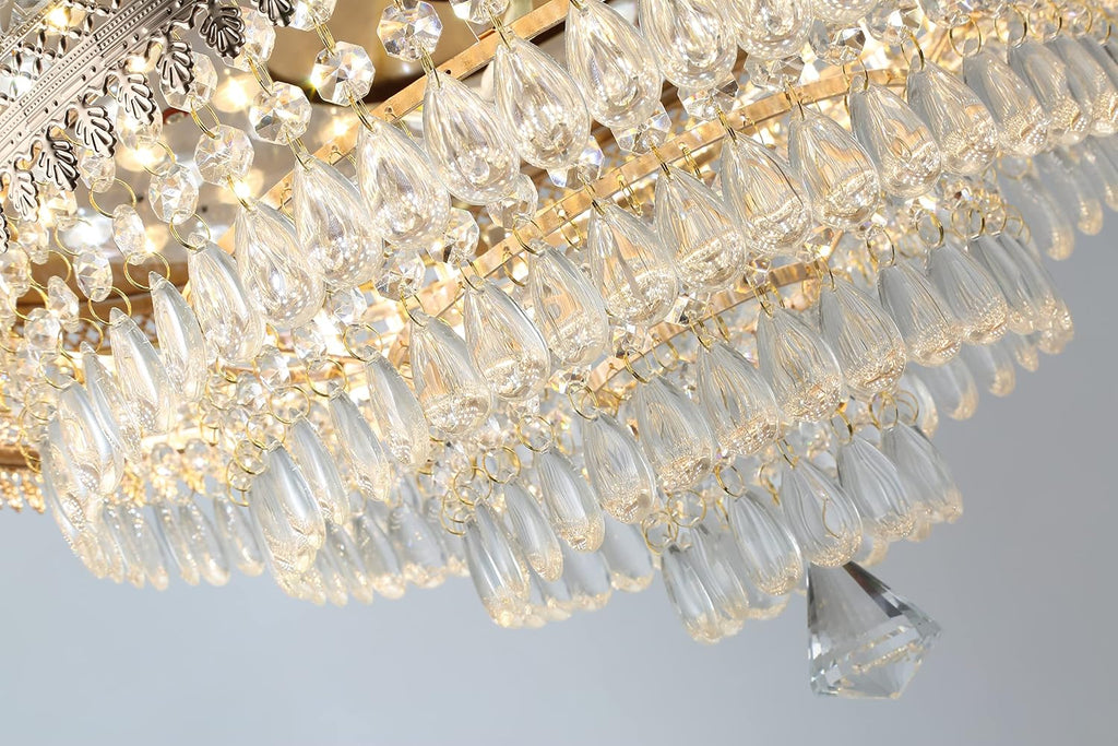 42' Gold Dimmable LED Fandelier with Light Modern LED Crystal Ceiling Fan with Light Invisible Fandeliers 3 in 1 Color with Memory Function