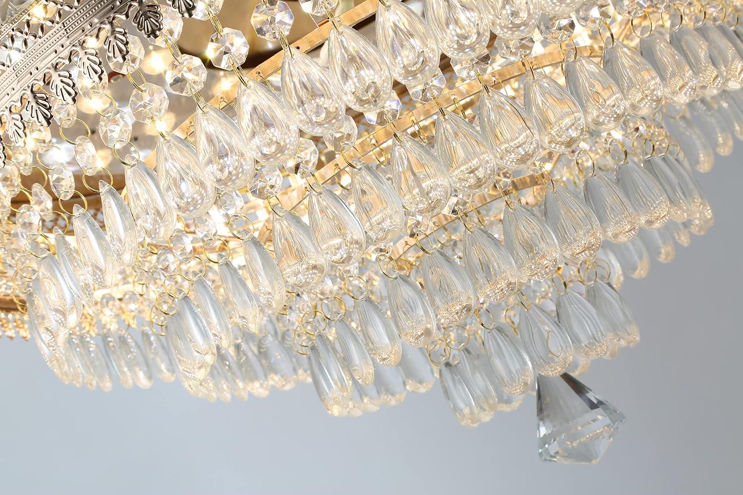 42' Gold Dimmable LED Fandelier with Light Modern LED Crystal Ceiling Fan with Light Invisible Fandeliers 3 in 1 Color with Memory Function