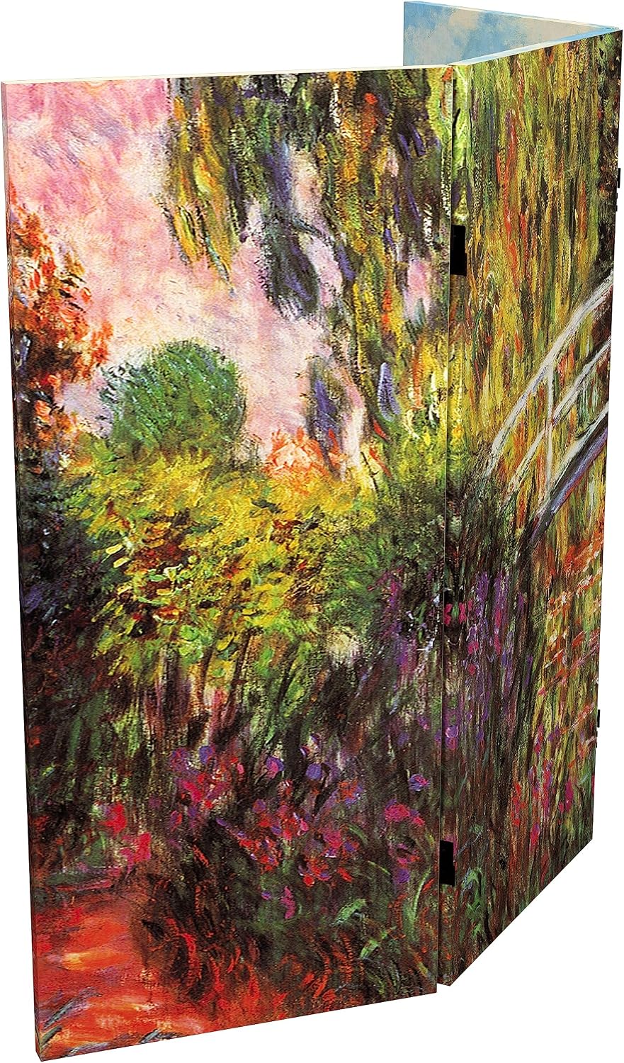 Red Lantern 3 ft. Short Double Sided Works of Monet Canvas Folding Screen 3 Panel Freestanding Partition and Separator for Modern and Contemporary Bedroom, Home Office, Studio, Dorm, Apartment