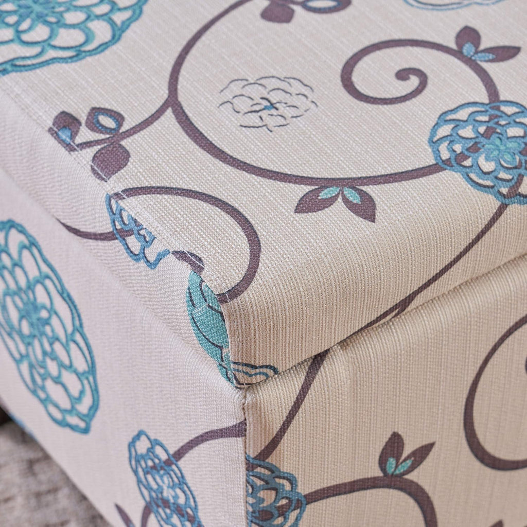 Christopher Knight Home Breanna Fabric Storage Ottoman, White And Blue Floral