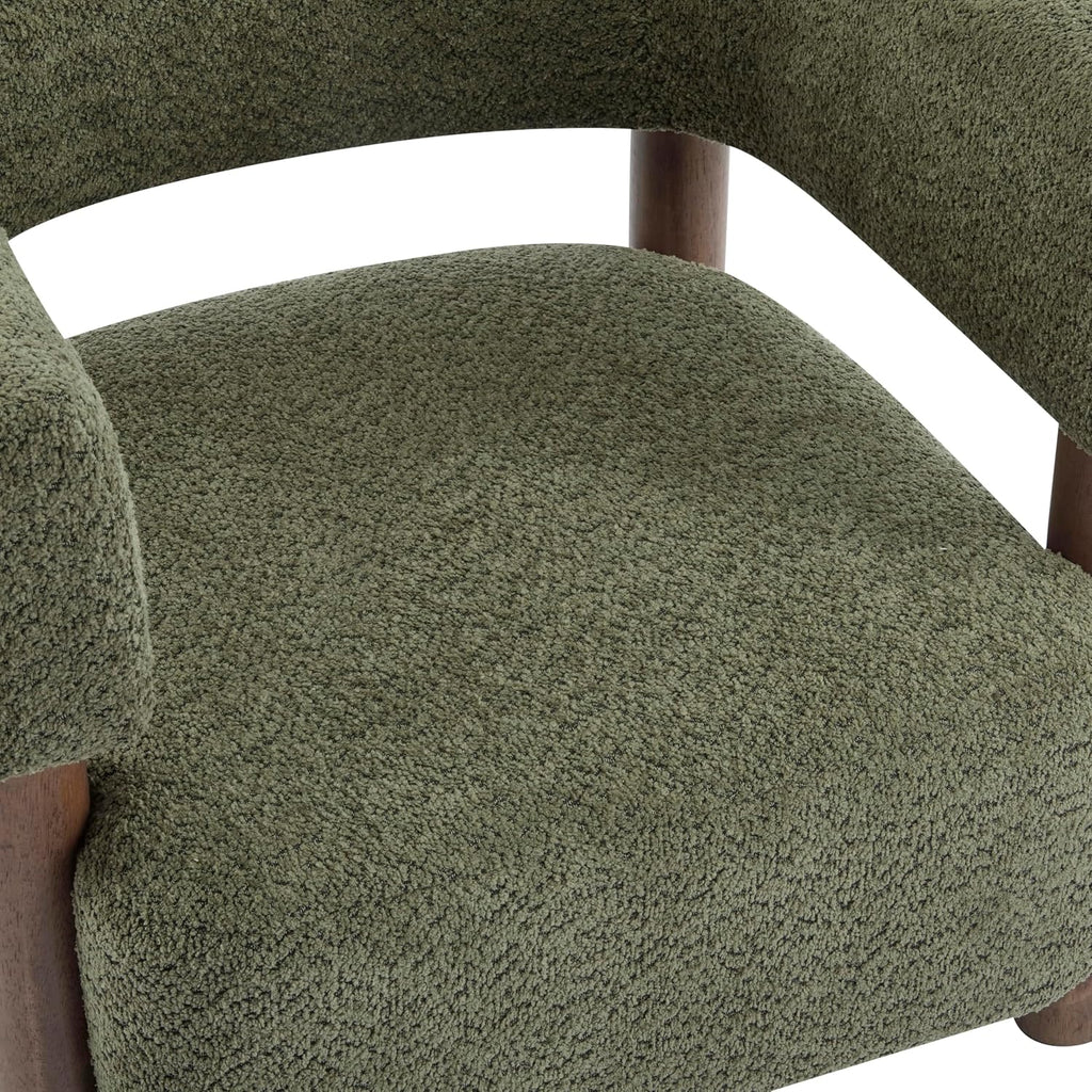 Christopher Knight Home Carly Low Profile Accent Chair, Round Backrest Side Chair, Living Room Armchair with Boucle Fabric Cushion,Comfy Reading Chair for Bedroom,Wooden Single Lounge Sofa,Olive Green