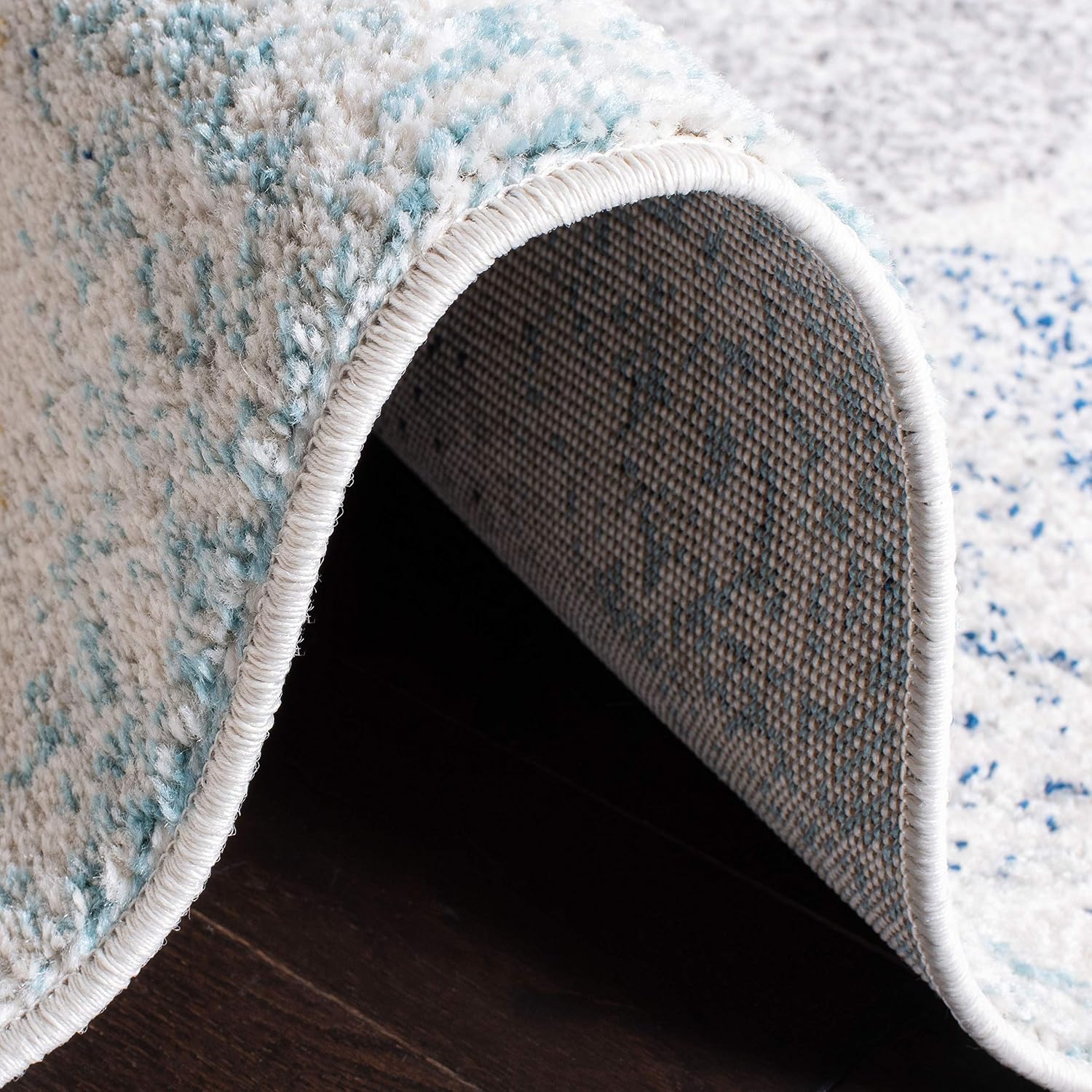 SAFAVIEH Madison Collection Runner Rug - 2'3' x 18', Ivory & Blue, Glam Ogee Trellis Distressed Design, Non-Shedding & Easy Care, Ideal for High Traffic Areas in Living Room, Bedroom (MAD604D)